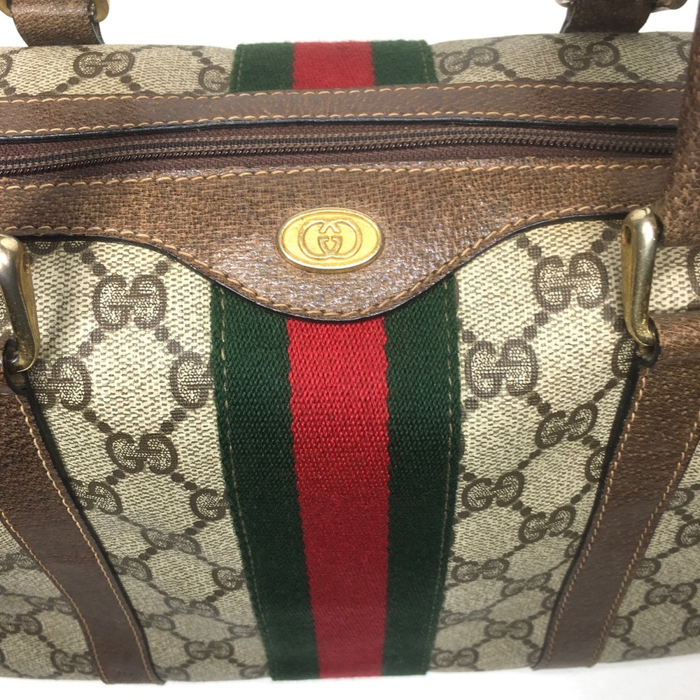 Authentic Gucci brown monogram coated canvas Boston satchel bag - Picture 3 of 16
